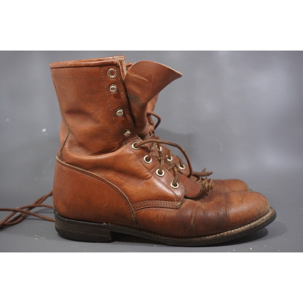 Vintage Justin L0515 Brown Leather Lacer Roper Boots Kiltie Womens Size 5.5 B